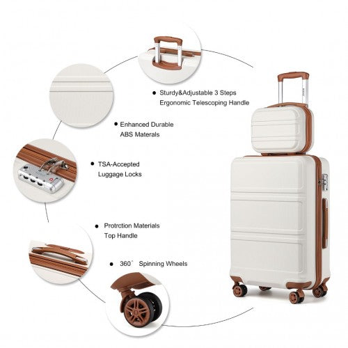 K1871-1L - Kono ABS Sculpted Horizontal Design 4 Pcs Suitcase Set With Vanity Case - Cream | Neil's Luggage Store