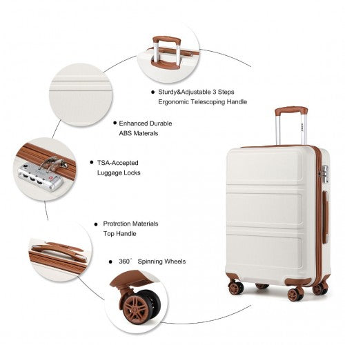 K1871-1L - Kono ABS 28 Inch Sculpted Horizontal Design Suitcase - Cream | Neil's Luggage Store