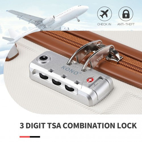 K1871-1L - Kono ABS Sculpted Horizontal Design 4 Pcs Suitcase Set With Vanity Case - Cream | Neil's Luggage Store