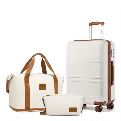 K1871-1L+EA2212 - Kono ABS 20inch Suitcase With Weekend Bag And Toiletry Bag - Cream | Neil's Luggage Store