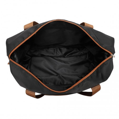 K1871-1L+EA2212 - Kono ABS 4 Wheel Suitcase Set With Vanity Case And Weekend Bag And Toiletry Bag - Black And Brown