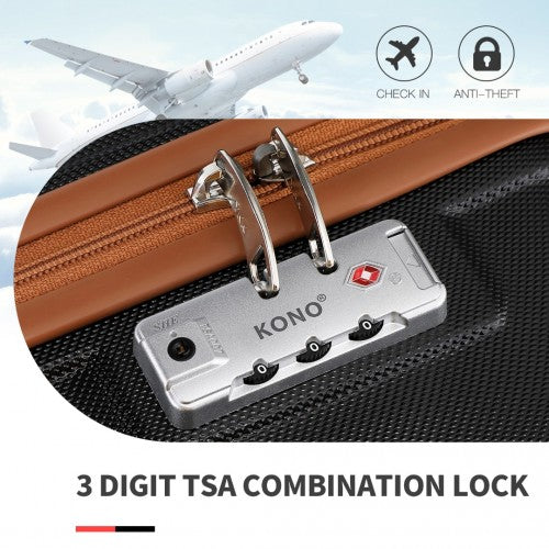 K1871-1L+EA2212 - Kono ABS 4 Wheel Suitcase Set With Vanity Case And Weekend Bag And Toiletry Bag - Black And Brown