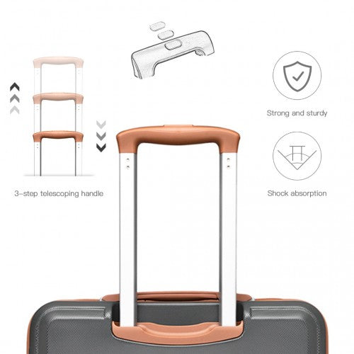 K1871-1L+EA2212 - Kono ABS 4 Wheel Suitcase Set With Vanity Case And Weekend Bag And Toiletry Bag - Grey And Brown