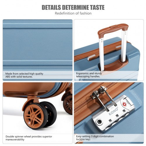 K1871-1L - Kono ABS 28 Inch Sculpted Horizontal Design Suitcase - Grayish Blue And Brown