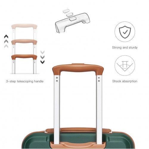 K1871-1L - Kono ABS 4 Wheel Suitcase Set with Vanity Case - Green And Brown