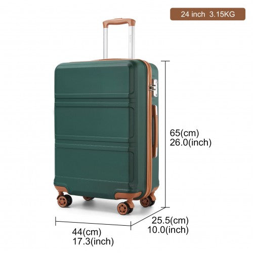 K1871-1L - Kono ABS 24 Inch Sculpted Horizontal Design Suitcase - Green And Brown | Neil's Luggage Store