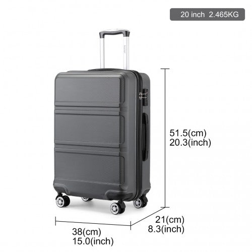 K1871-1L - Kono ABS 20 Inch Sculpted Horizontal Design Cabin Luggage - Grey | Neil's Luggage Store