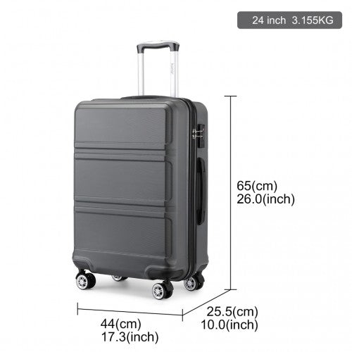 K1871-1L - Kono ABS 24 Inch Sculpted Horizontal Design Suitcase - Grey | Neil's Luggage Store