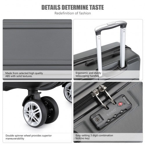 K1871-1L - Kono ABS 24 Inch Sculpted Horizontal Design Suitcase - Grey | Neil's Luggage Store