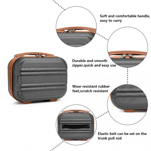 K1871-1L - Kono 12 Inch Lightweight Hard Shell ABS Vanity Case - Grey And Brown | Neil's Luggage Store