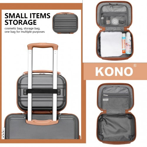 K1871-1L - Kono 12 Inch Lightweight Hard Shell ABS Vanity Case - Grey And Brown | Neil's Luggage Store