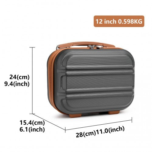 K1871-1L - Kono 12 Inch Lightweight Hard Shell ABS Vanity Case - Grey And Brown | Neil's Luggage Store
