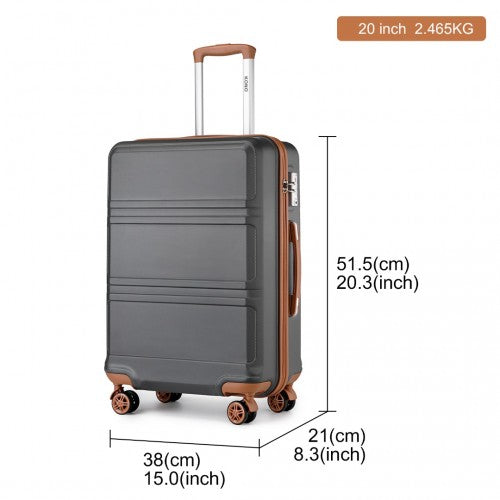 K1871-1L - Kono ABS 20 Inch Sculpted Horizontal Design Cabin Luggage - Grey And Brown | Neil's Luggage Store