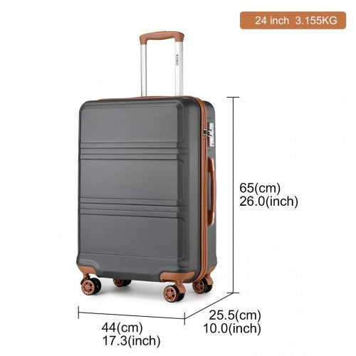 K1871-1L - Kono ABS 24 Inch Sculpted Horizontal Design Suitcase - Grey And Brown | Neil's Luggage Store