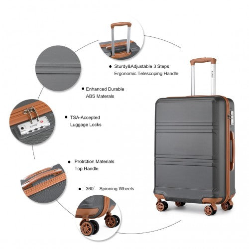 K1871-1L - Kono ABS 24 Inch Sculpted Horizontal Design Suitcase - Grey And Brown | Neil's Luggage Store