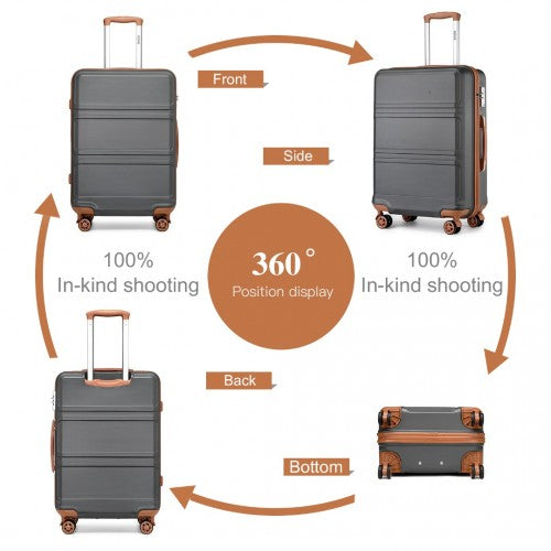 K1871-1L - Kono ABS 24 Inch Sculpted Horizontal Design Suitcase - Grey And Brown | Neil's Luggage Store