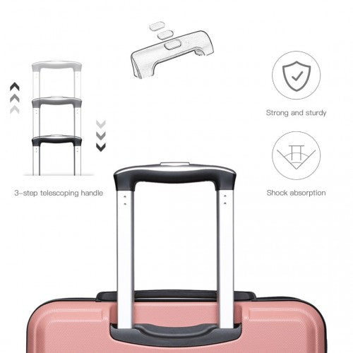 K1871-1L+EA2212 - Kono ABS 4 Wheel Suitcase Set With Vanity Case And Weekend Bag And Toiletry Bag - Pink