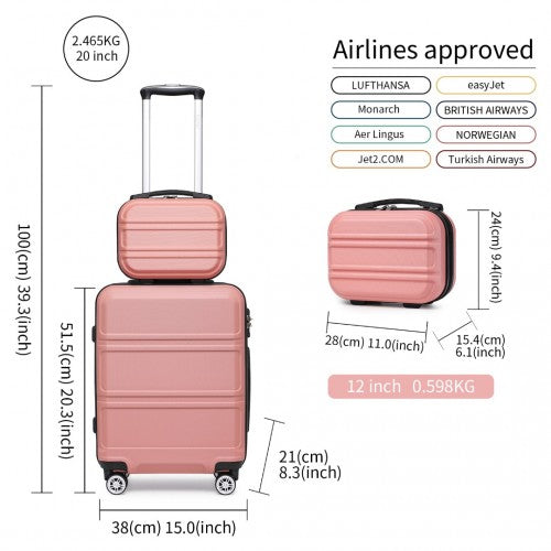 K1871-1L - Kono ABS 4 Wheel Suitcase Set with Vanity Case - Nude | Neil's Luggage Store