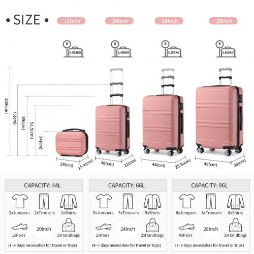 K1871-1L - Kono ABS Sculpted Horizontal Design 4 Pcs Suitcase Set With Vanity Case - Nude
