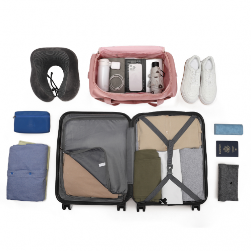 K1871-1L+EA2321 - Kono ABS 28 Inch Sculpted Horizontal Design 2 Piece Suitcase Set With Cabin Bag - Nude