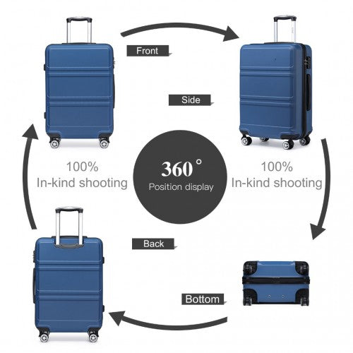 K1871-1L - Kono ABS 20 Inch Sculpted Horizontal Design Cabin Luggage - Navy Blue | Neil's Luggage Store