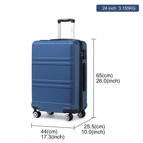 K1871-1L - Kono ABS 24 Inch Sculpted Horizontal Design Suitcase - Navy Blue | Neil's Luggage Store