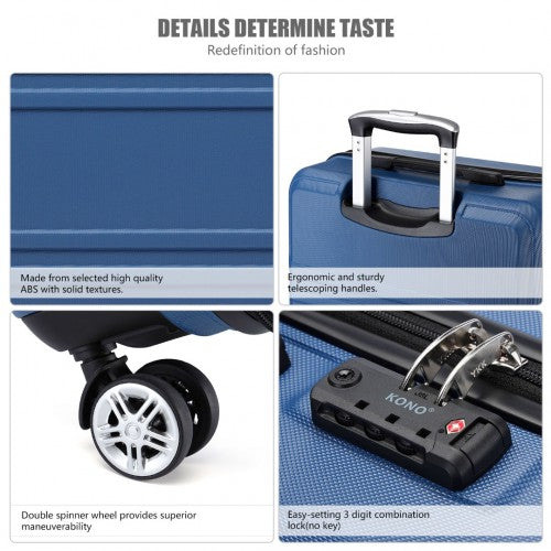 K1871-1L - Kono ABS 24 Inch Sculpted Horizontal Design Suitcase - Navy Blue | Neil's Luggage Store