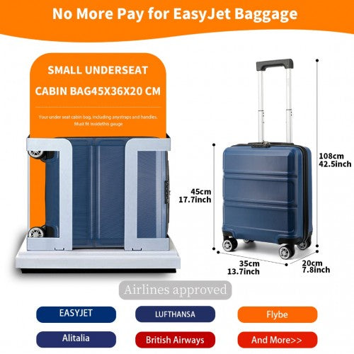 K1871-1L - Kono ABS 16 Inch Sculpted Horizontal Design Cabin Luggage - Navy | Neil's Luggage Store