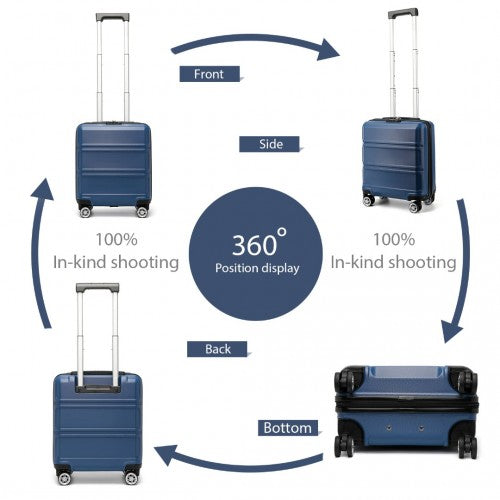 K1871-1L - Kono ABS 16 Inch Sculpted Horizontal Design Cabin Luggage - Navy | Neil's Luggage Store