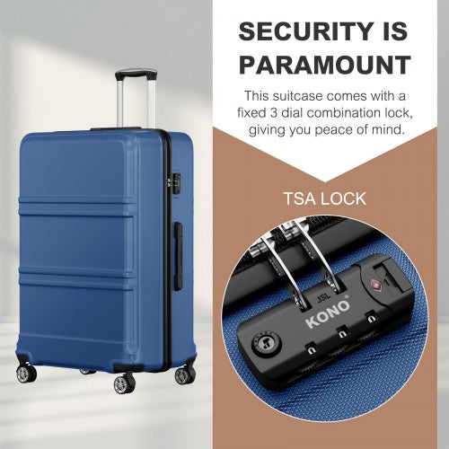 K1871-1L - Kono ABS+PC 32 Inch Extra-Large Suitcase, Sculpted Horizontal Design, Hard-Shell Wheeled Luggage with Telescopic Handle - Navy | Neil's Luggage Store