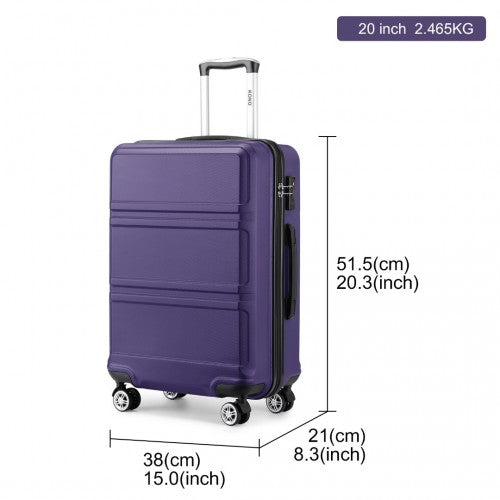 K1871-1L - Kono ABS 20 Inch Sculpted Horizontal Design Cabin Luggage - Purple | Neil's Luggage Store