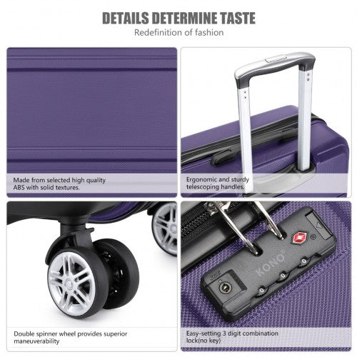 K1871-1L - Kono ABS 24 Inch Sculpted Horizontal Design Suitcase - Purple | Neil's Luggage Store