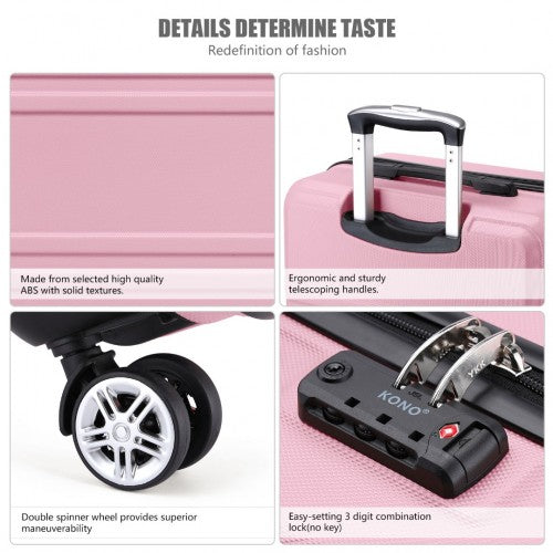 K1871-1L - Kono ABS 24 Inch Sculpted Horizontal Design Suitcase - Pink | Neil's Luggage Store