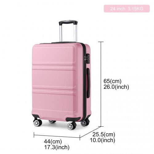 K1871-1L - Kono ABS 24 Inch Sculpted Horizontal Design Suitcase - Pink | Neil's Luggage Store