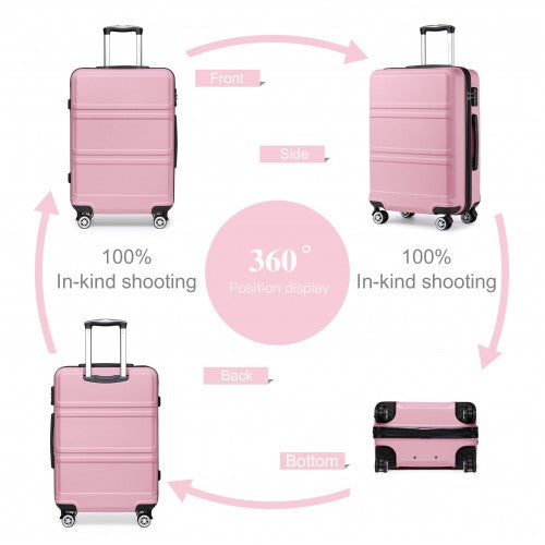K1871-1L - Kono ABS Sculpted Horizontal Design 4 Pcs Suitcase Set With Vanity Case - Pink