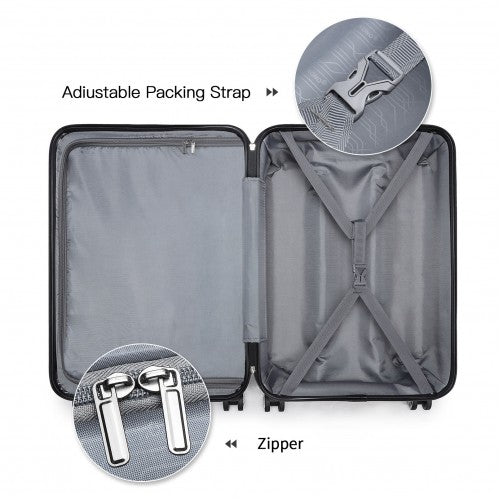 K1871-1L - Kono ABS Sculpted Horizontal Design 4 Pcs Suitcase Set With Vanity Case - Pink