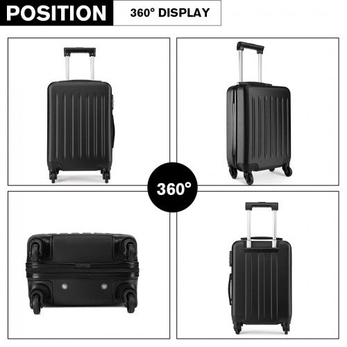 K1872L - Kono 19-24-28 Inch ABS Hard Shell Luggage 4 Wheel Spinner Suitcase Set - Black