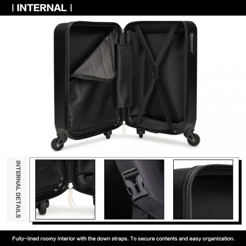 K1872L - Kono 19 Inch ABS Hard Shell Carry On Luggage 4 Wheel Spinner Suitcase - Black | Neil's Luggage Store
