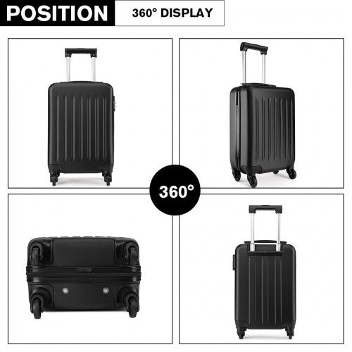 K1872L - Kono 19 Inch ABS Hard Shell Carry On Luggage 4 Wheel Spinner Suitcase - Black | Neil's Luggage Store