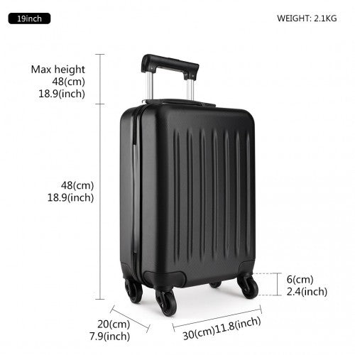 K1872L - Kono 19 Inch ABS Hard Shell Carry On Luggage 4 Wheel Spinner Suitcase - Black | Neil's Luggage Store