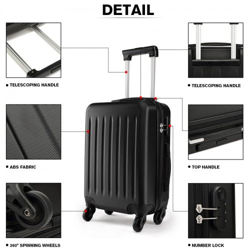 K1872L - Kono 24 Inch ABS Hard Shell Luggage 4 Wheel Spinner Suitcase - Black | Neil's Luggage Store