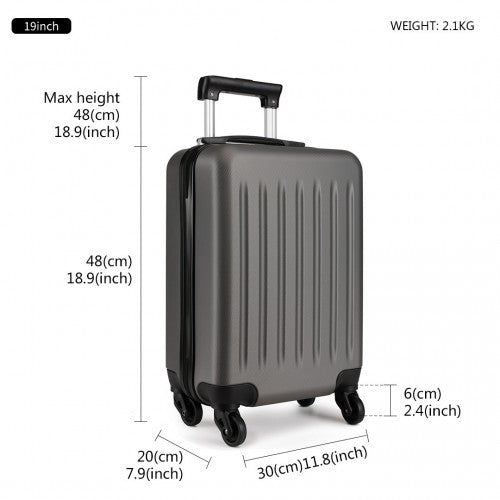 K1872L - Kono 19 Inch ABS Hard Shell Carry On Luggage 4 Wheel Spinner Suitcase - Grey | Neil's Luggage Store