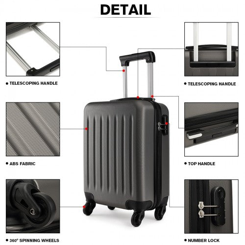 K1872L - Kono 19 Inch ABS Hard Shell Carry On Luggage 4 Wheel Spinner Suitcase - Grey | Neil's Luggage Store