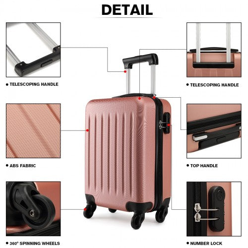K1872L - Kono 19 Inch ABS Hard Shell Carry On Luggage 4 Wheel Spinner Suitcase - Nude | Neil's Luggage Store