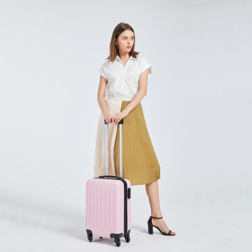 K1872L - Kono 19 Inch ABS Hard Shell Carry On Luggage 4 Wheel Spinner Suitcase - Pink | Neil's Luggage Store