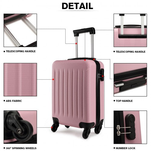 K1872L - Kono 19 Inch ABS Hard Shell Carry On Luggage 4 Wheel Spinner Suitcase - Pink | Neil's Luggage Store