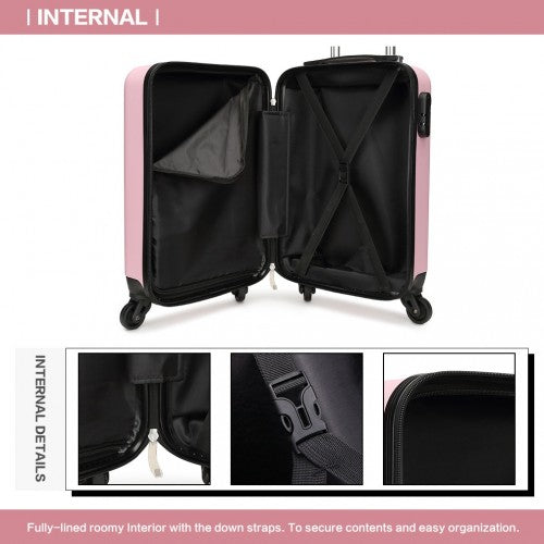K1872L - Kono 19 Inch ABS Hard Shell Carry On Luggage 4 Wheel Spinner Suitcase - Pink | Neil's Luggage Store