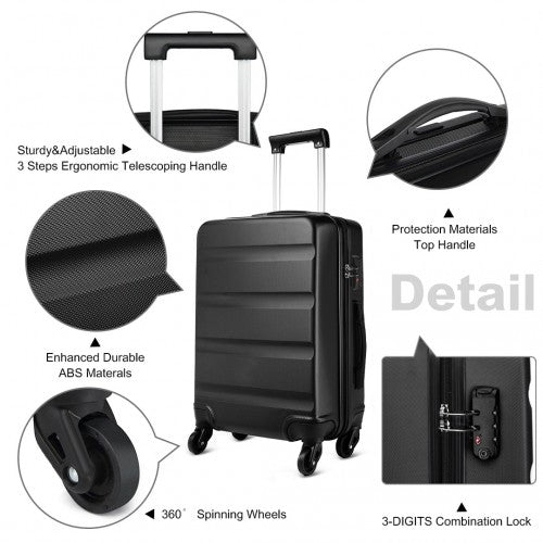 K1991-1L - Kono 24 Inch Horizontal Design ABS Hard Shell Suitcase With TSA Lock - Black | Neil's Luggage Store