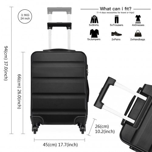 K1991-1L - Kono 24 Inch Horizontal Design ABS Hard Shell Suitcase With TSA Lock - Black | Neil's Luggage Store