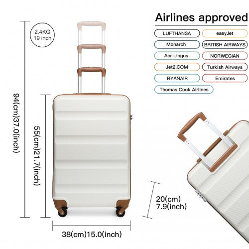 K1991-1L - Kono 19 Inch Horizontal Design ABS Hard Shell Suitcase With TSA Lock - Cream by LuluBags